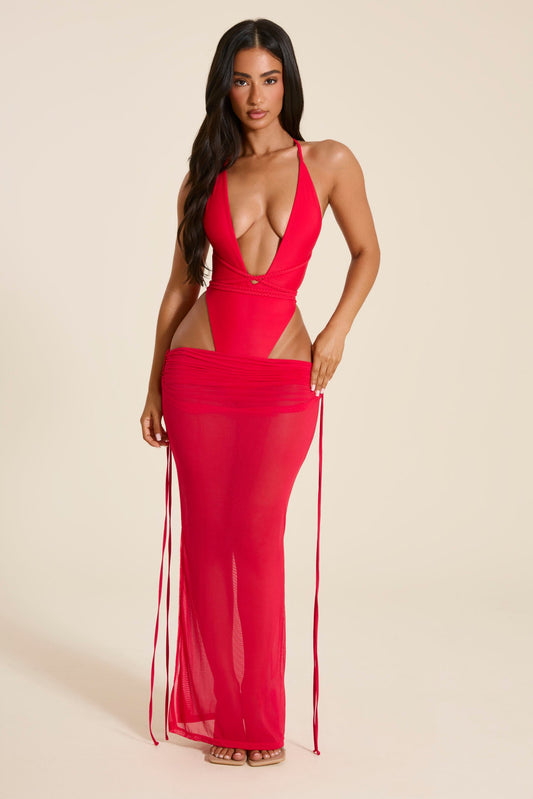 The Vela Cover-Up Maxi Skirt in Red