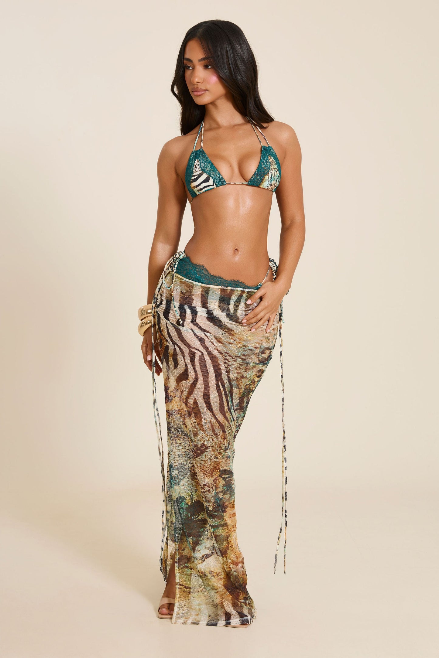 The Taliyah Lace Bikini Set in Teal Animal Print