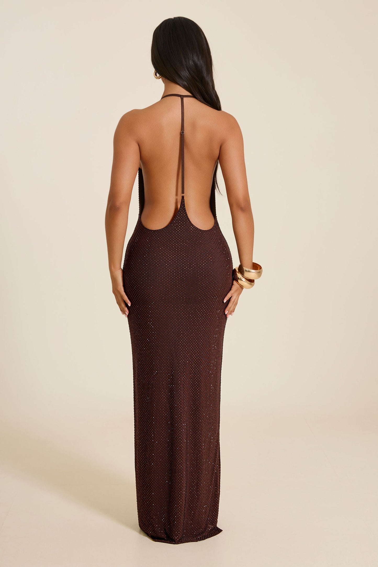 The Marina Hotfix Maxi Dress in Brown