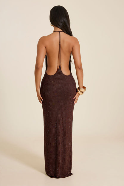 The Marina Hotfix Maxi Dress in Brown