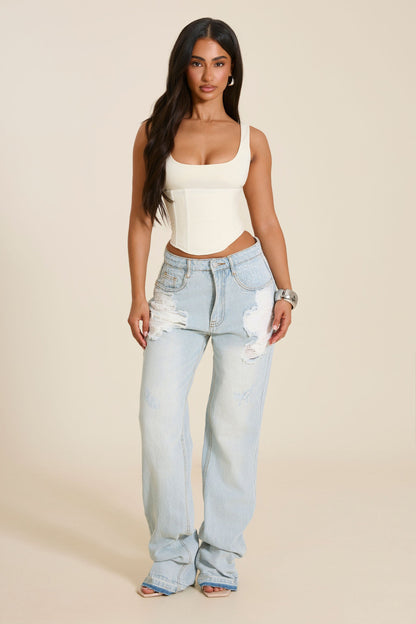 The Sandra Scoop Corset Vest Top in Cream