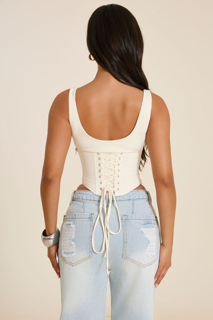 The Sandra Scoop Corset Vest Top in Cream