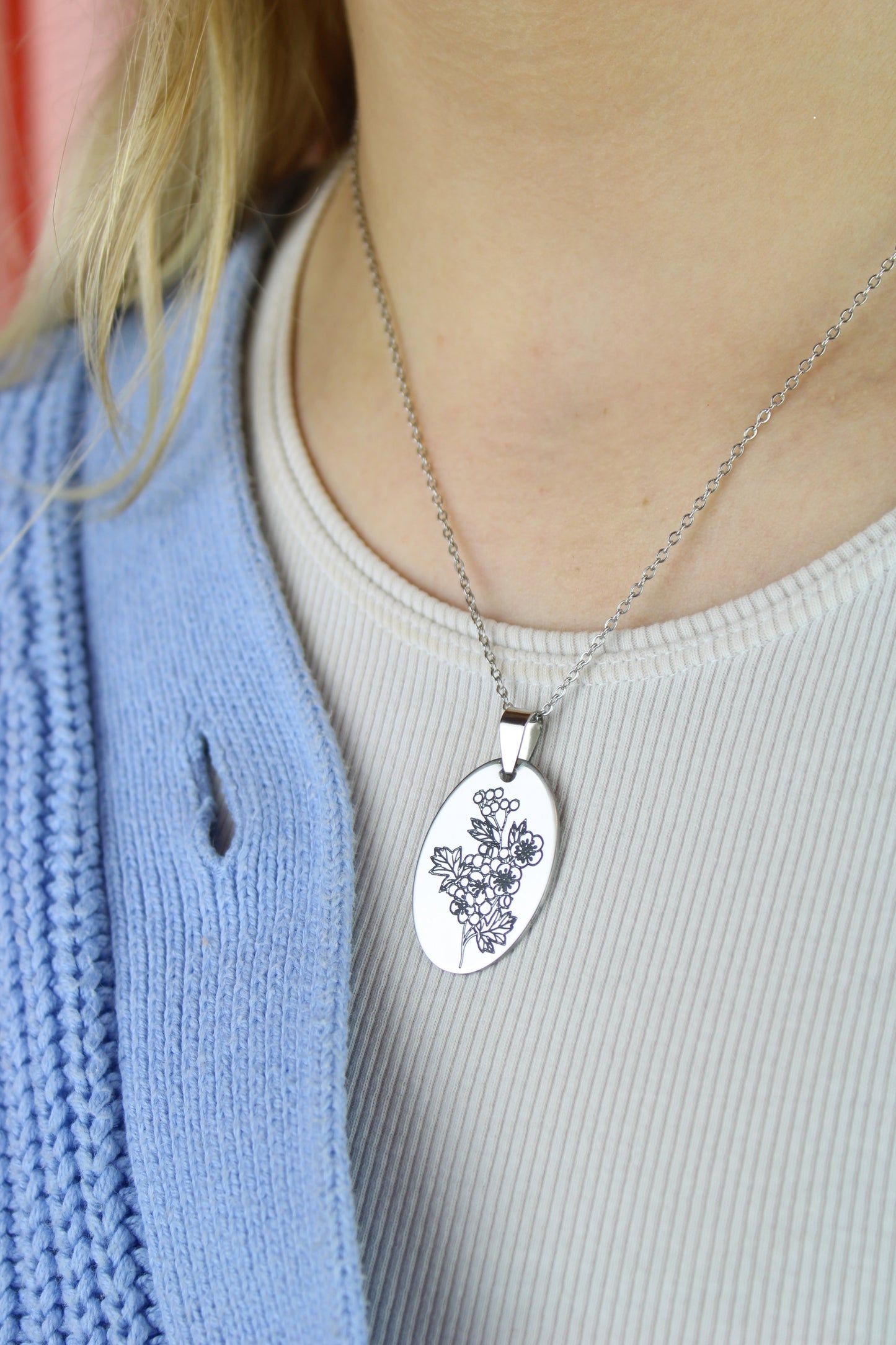 May Birth Flower Necklace - Hawthorn
