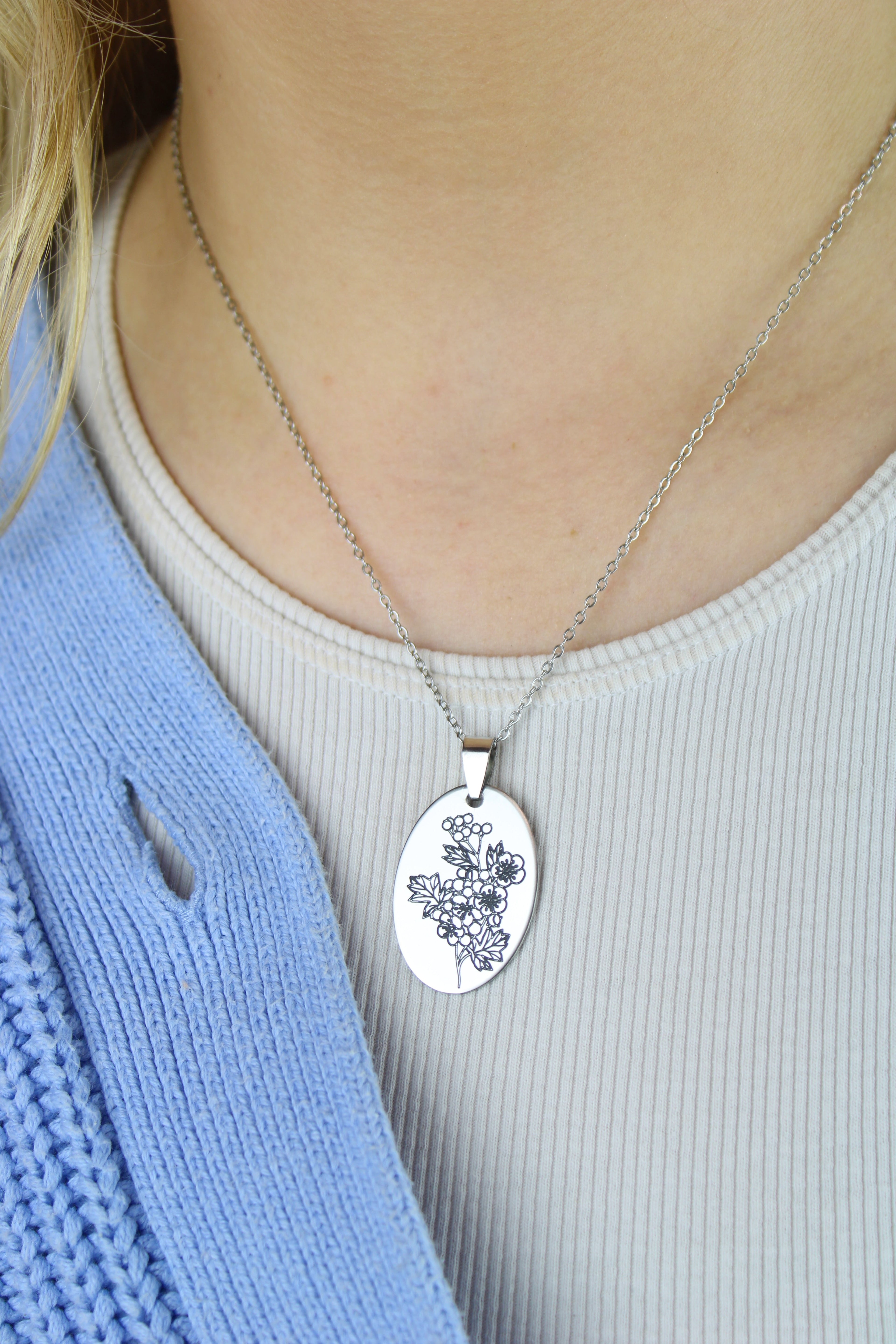May Birth Flower Necklace - Hawthorn