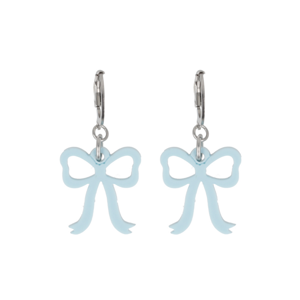 Mini Blue Bow Huggie Hoop Earrings