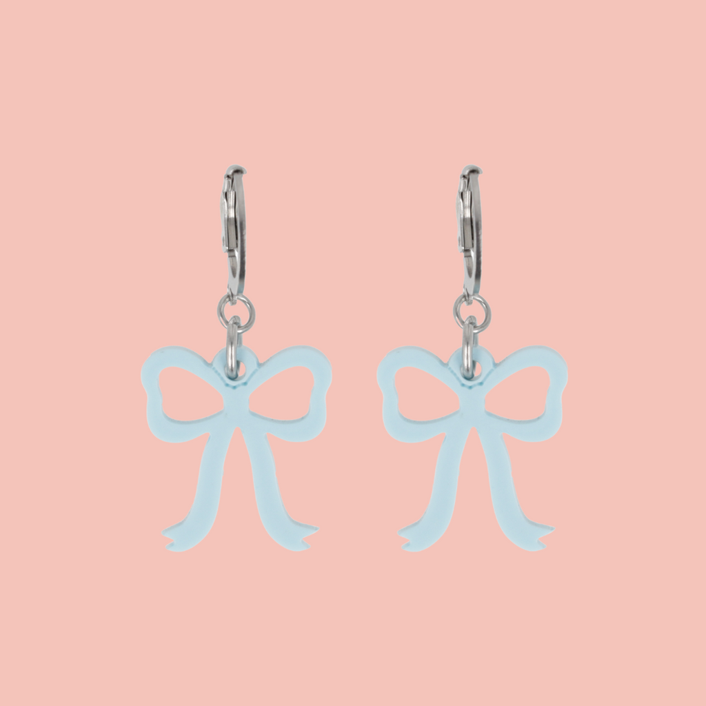 Mini Blue Bow Huggie Hoop Earrings
