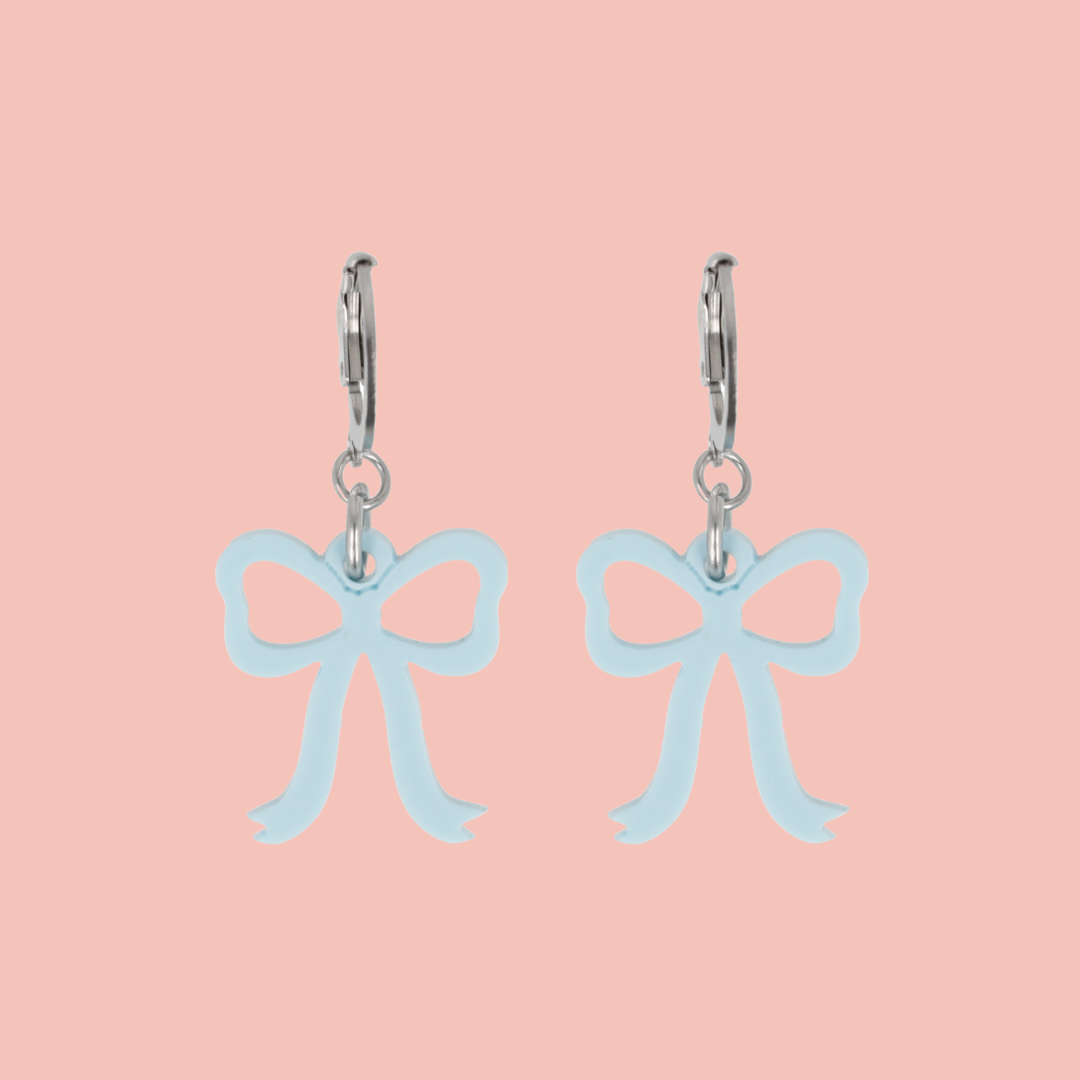 Mini Blue Bow Huggie Hoop Earrings