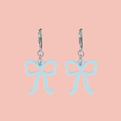 Mini Blue Bow Huggie Hoop Earrings