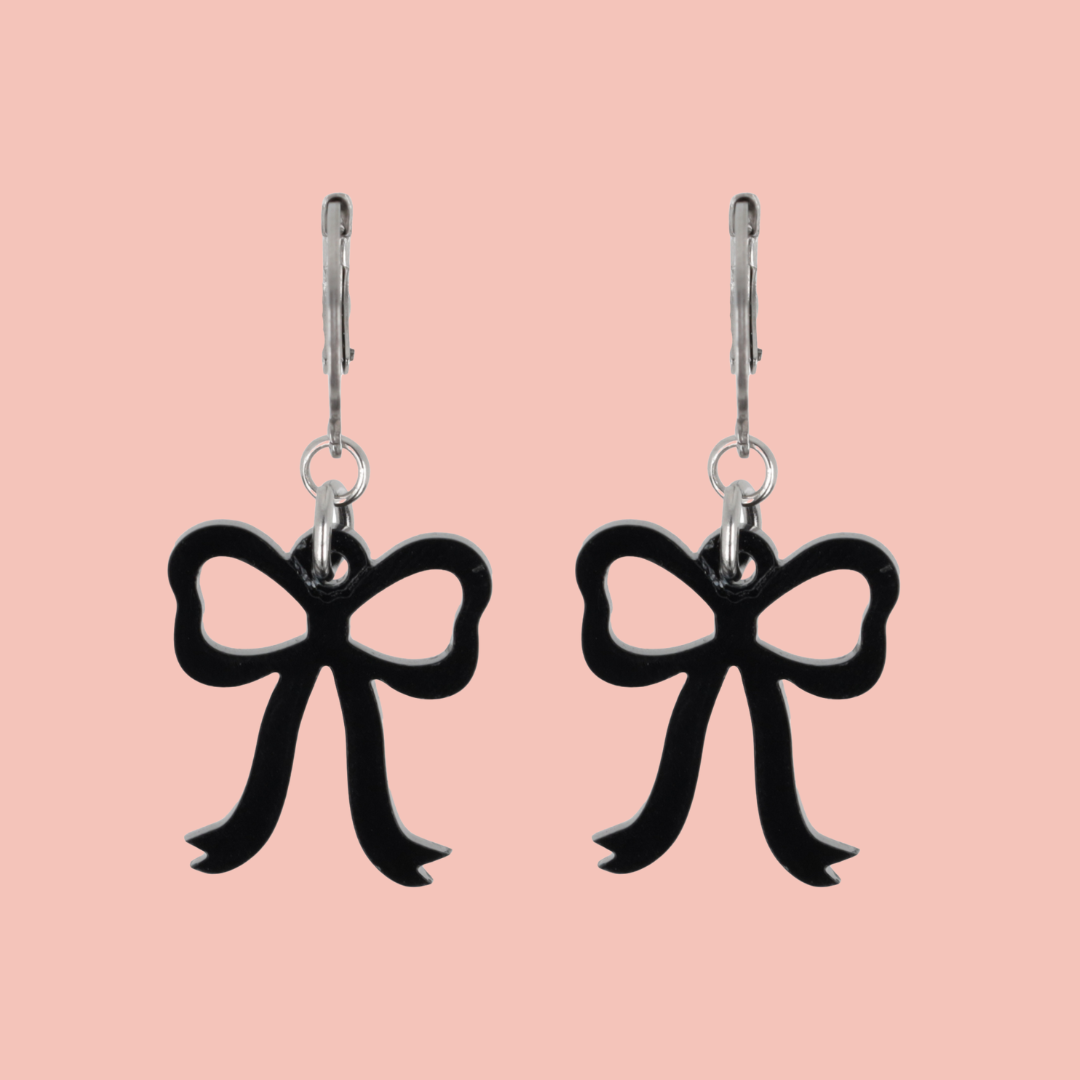 Mini Black Bow Huggie Hoop Earrings
