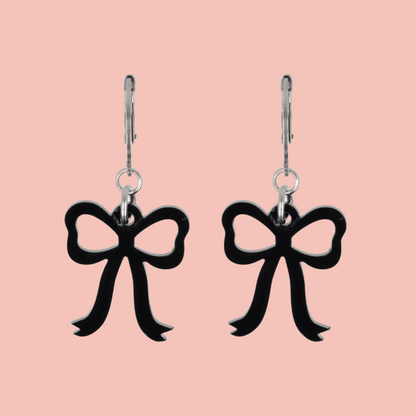 Mini Black Bow Huggie Hoop Earrings