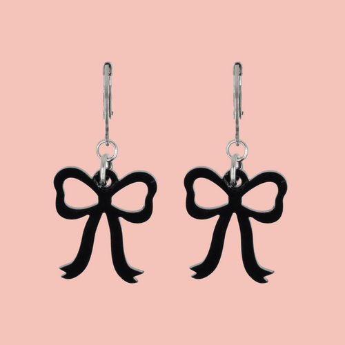Mini Black Bow Huggie Hoop Earrings