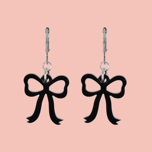 Mini Black Bow Huggie Hoop Earrings