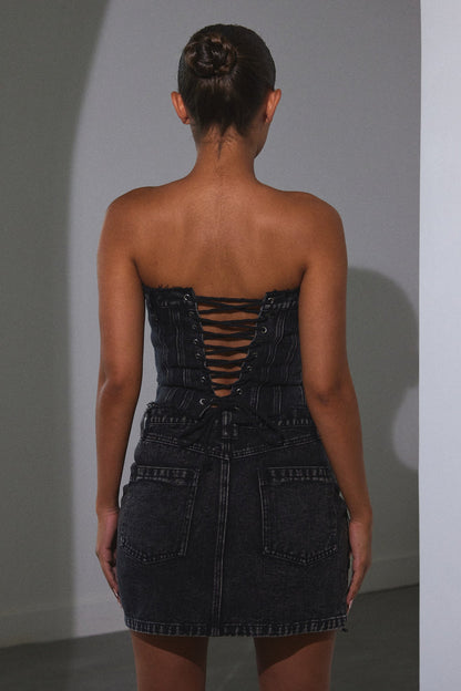 Denim Corset in Dark Wash