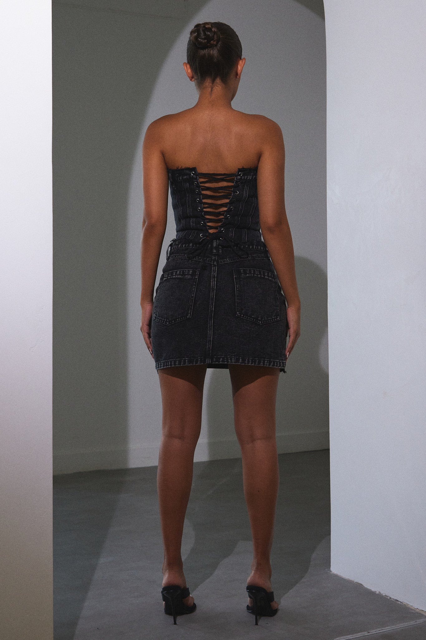 Distressed Denim Skirt in Dark Wash