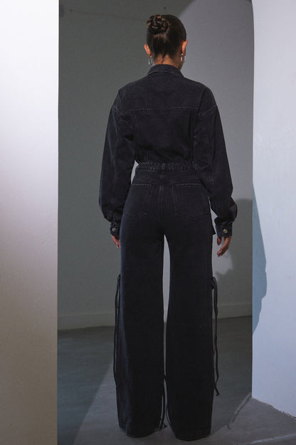 Cargo Boiler Suit in Dark Wash