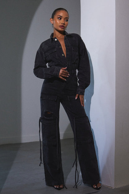 Cargo Boiler Suit in Dark Wash