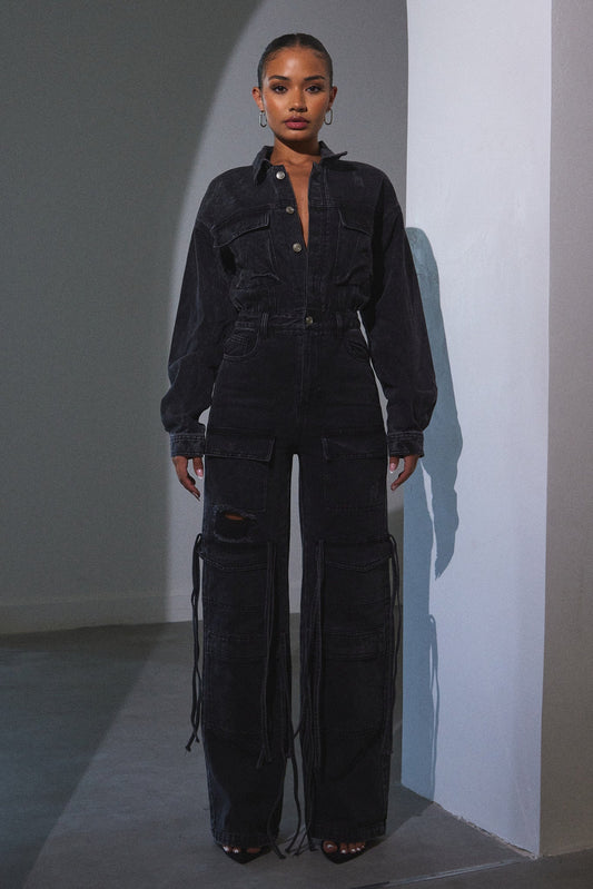 Cargo Boiler Suit in Dark Wash