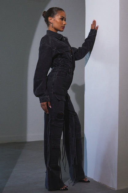 Cargo Boiler Suit in Dark Wash