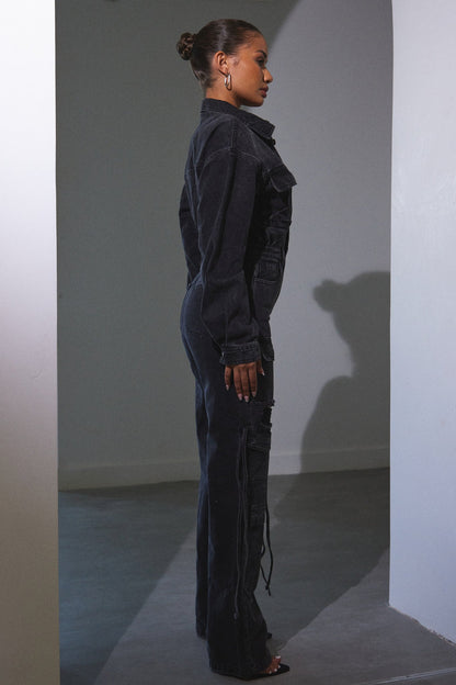 Cargo Boiler Suit in Dark Wash