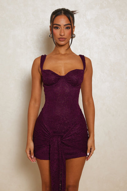 Tie Front Lace Mini in Plum