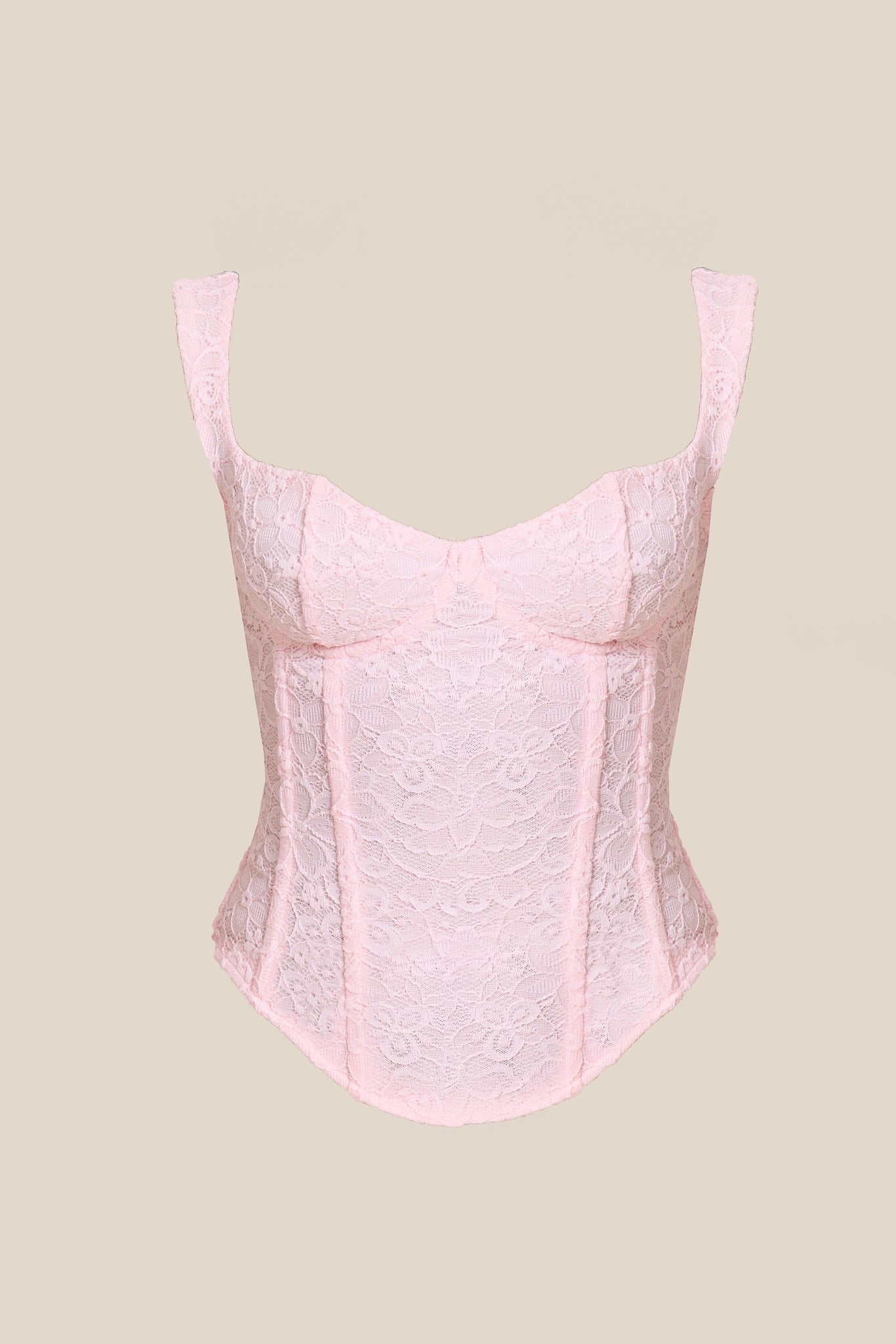 The Cinched Lace Corset Mini Set in Baby Pink