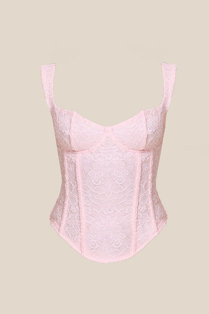 The Cinched Lace Corset Mini Set in Baby Pink