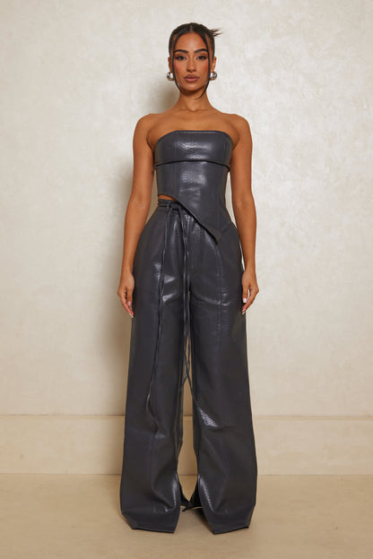 The asymmetric croc corset - Charcoal