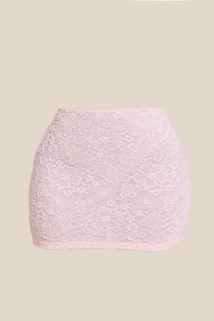 The Cinched Lace Corset Mini Set in Baby Pink