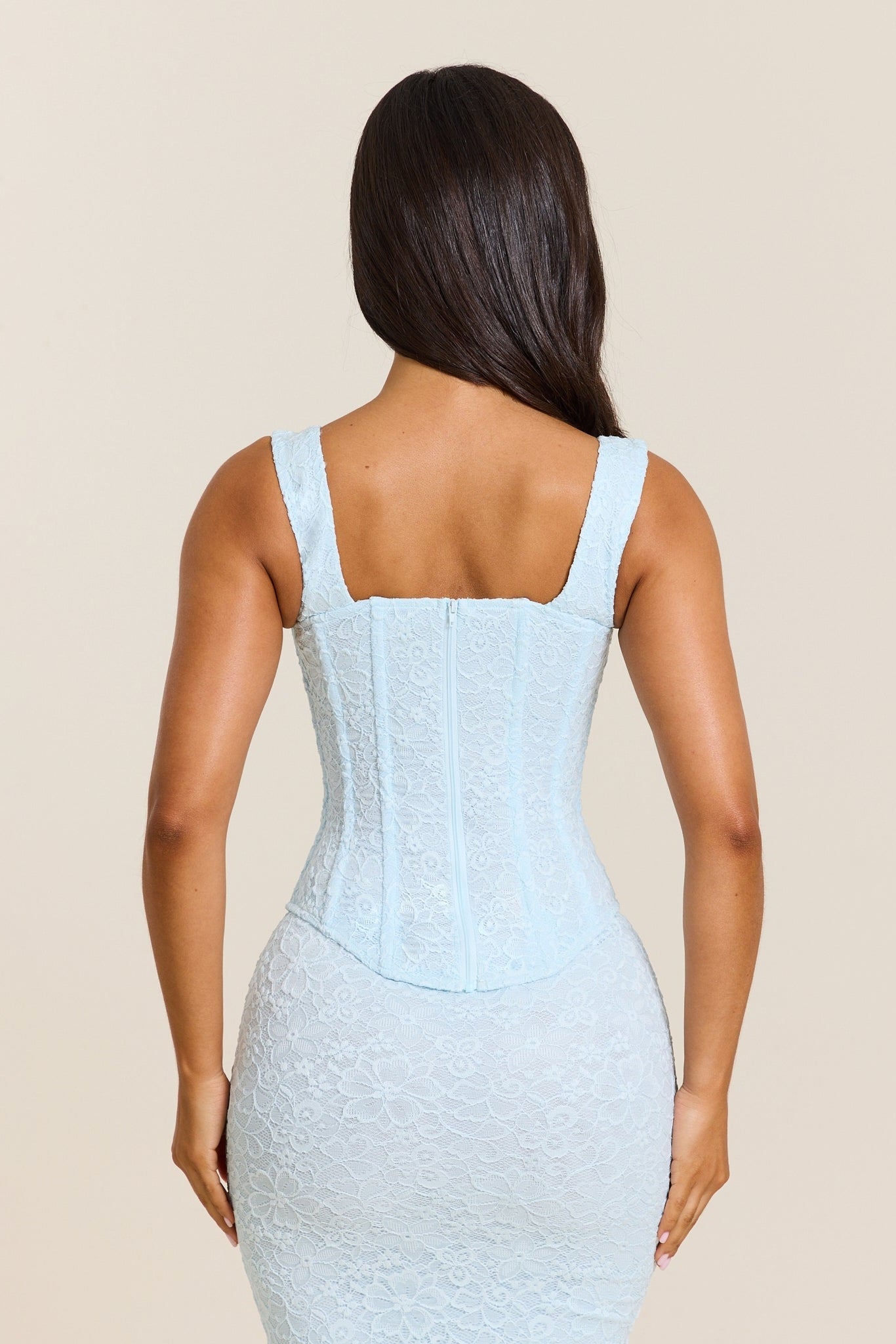 The Cinched Lace Corset Maxi Set in Blue