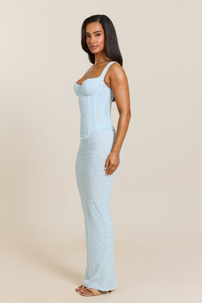 The Cinched Lace Corset Maxi Set in Blue