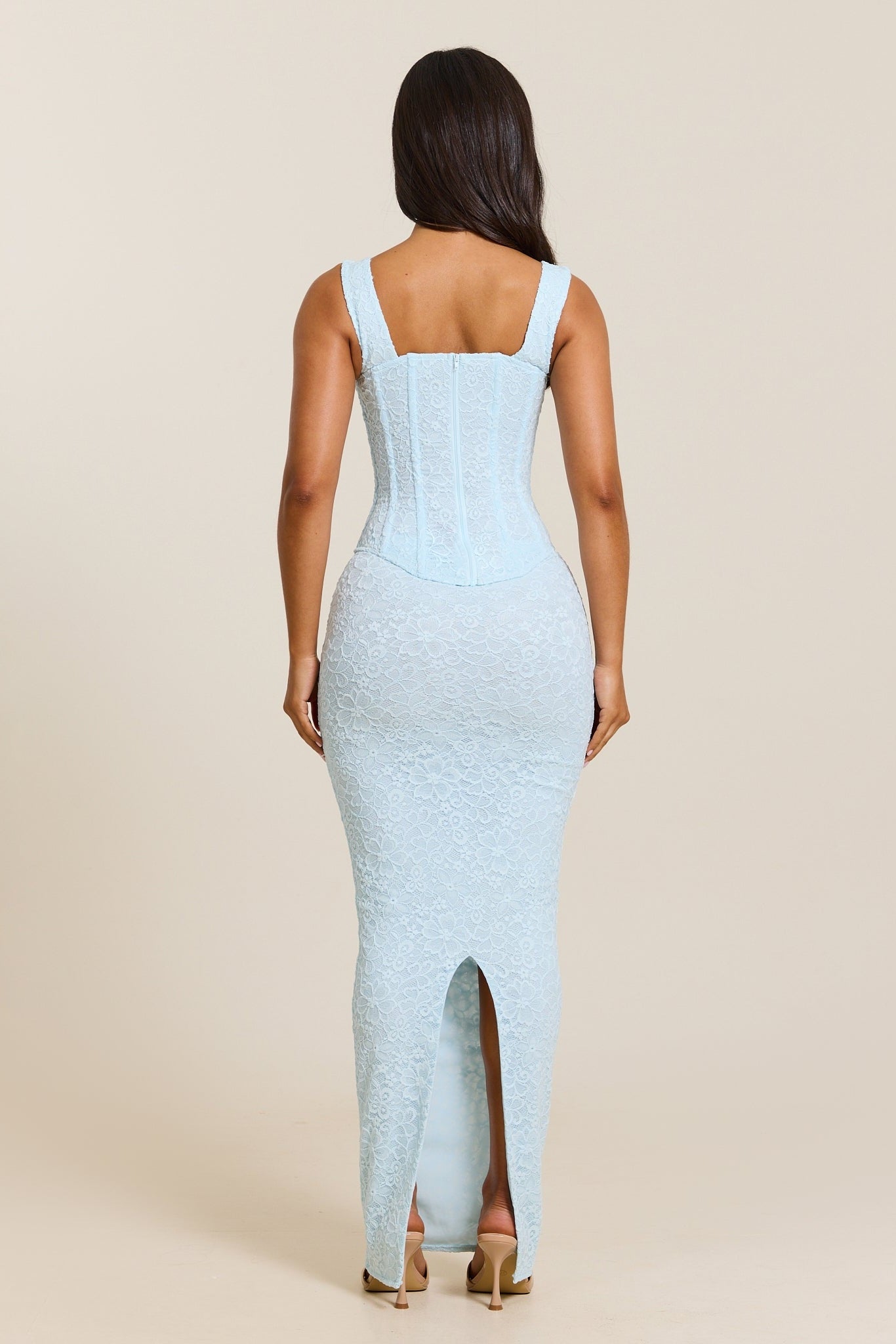 The Cinched Lace Corset Maxi Set in Blue