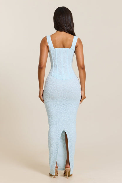 The Cinched Lace Corset Maxi Set in Blue