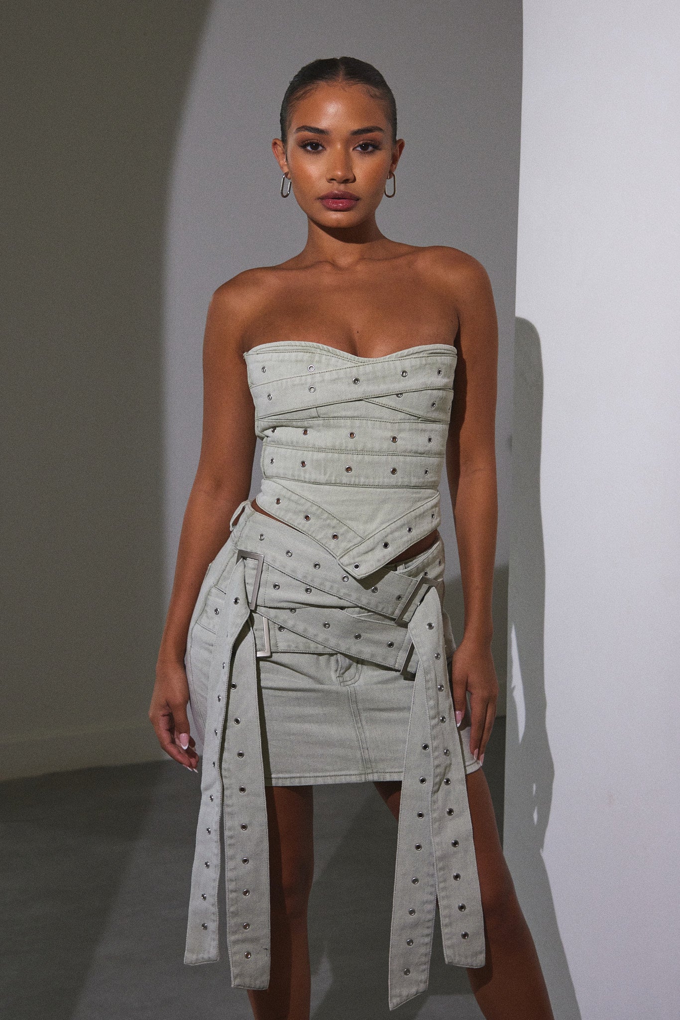 Belted Bandeau Top in Grey Wash