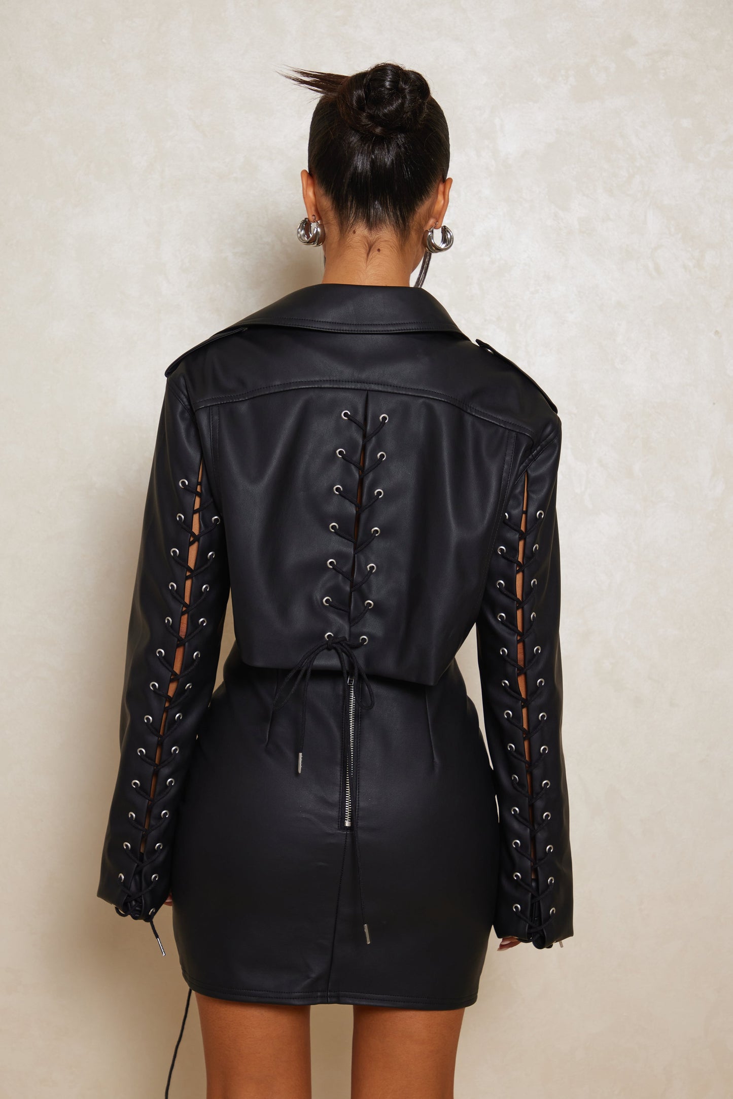 The Leather Lace Up Mini Skirt in Black