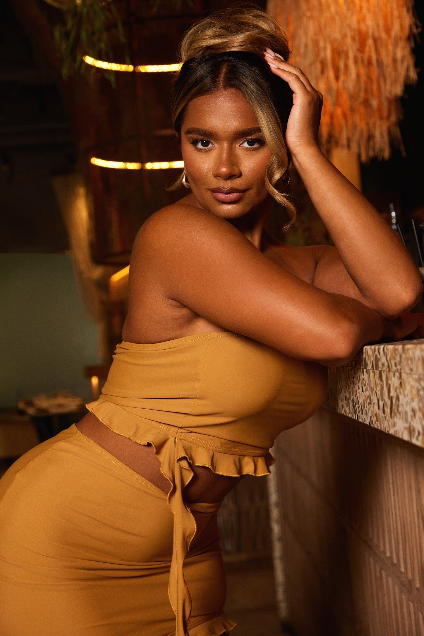 The Bandeau Ruffle Set in Rust