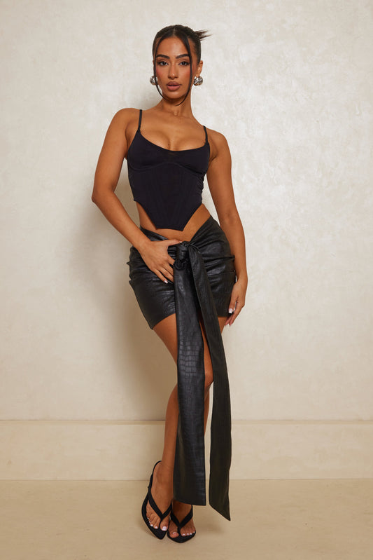 The Croc Leather Skirt in Black