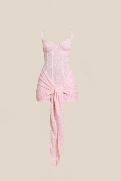 Tie Front Lace Mini in Pink