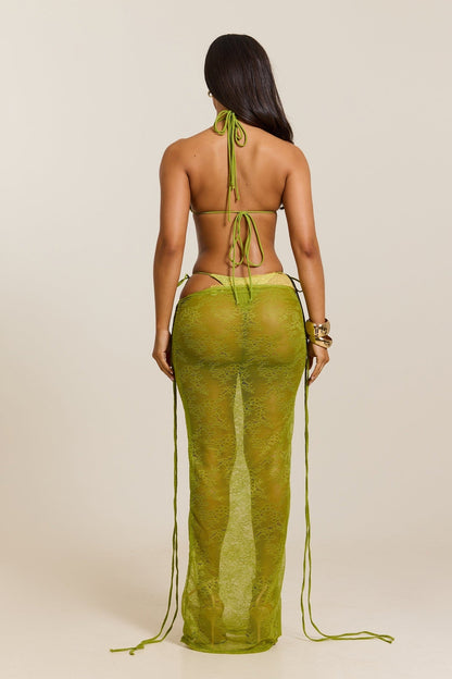 The Ray Lace Maxi Skirt in Green