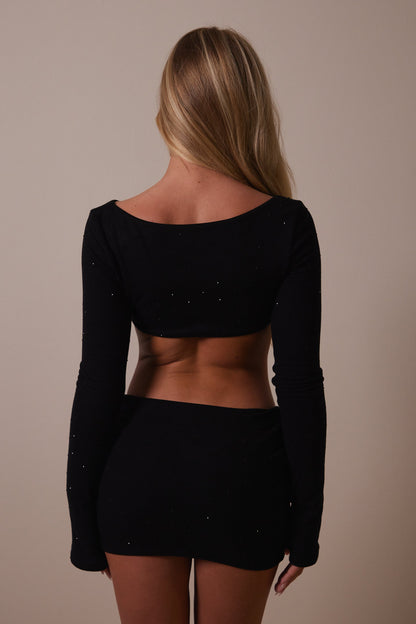 The Long Sleeved Diamonte Mini in Black