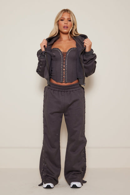 The Lace Trim Jersey Corset in Charcoal