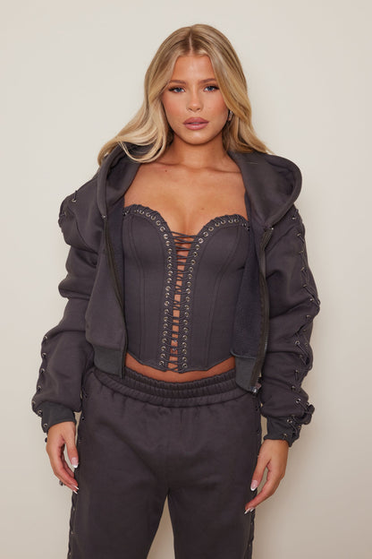 The Lace Trim Jersey Corset in Charcoal