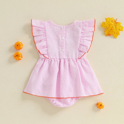 PUMPKIN Striped Ruffle Romper Dress