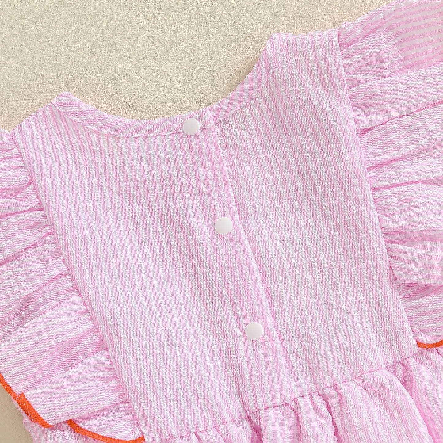 PUMPKIN Striped Ruffle Romper Dress