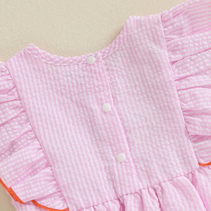 PUMPKIN Striped Ruffle Romper Dress