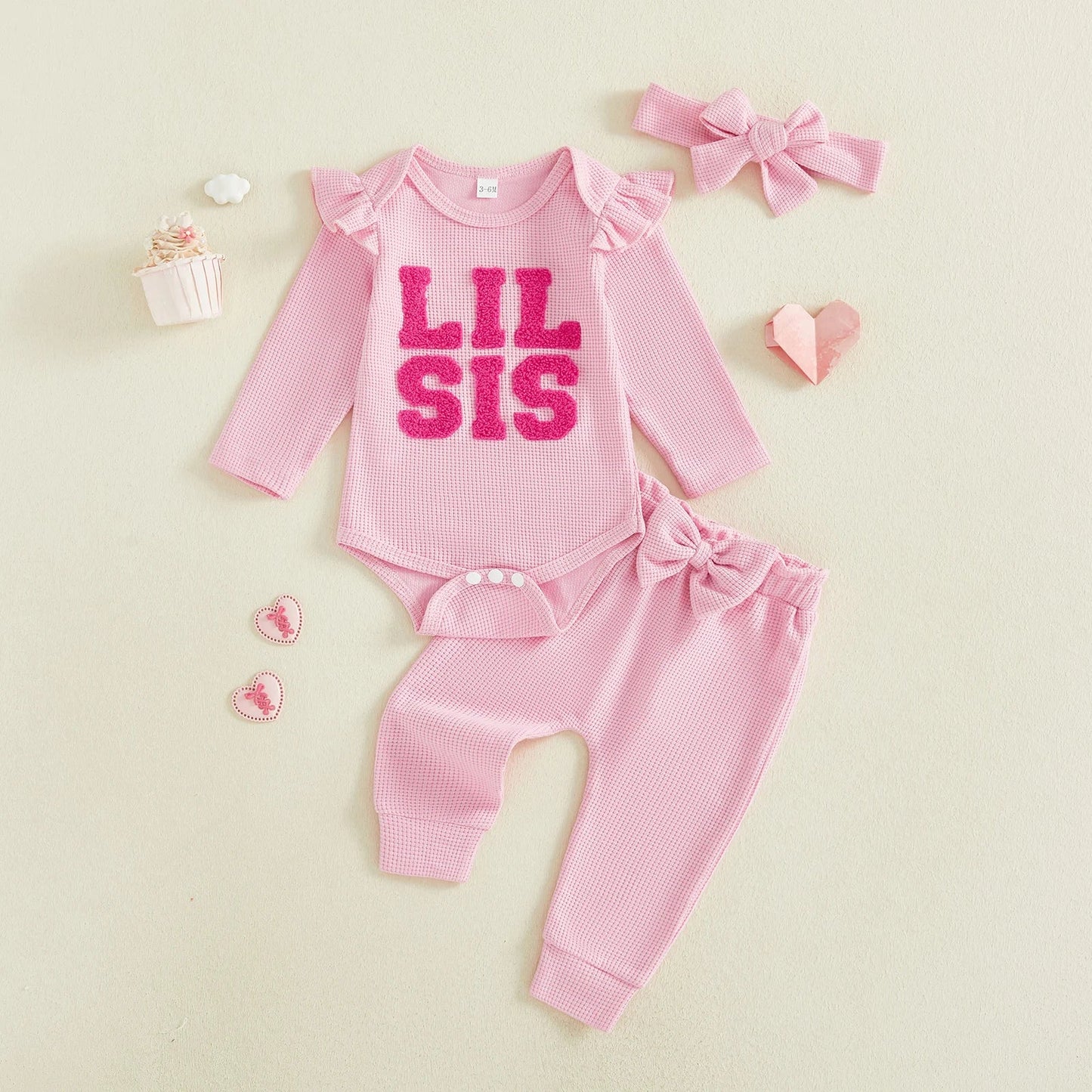 LIL SIS Bowtie Waffle Knit Outfit