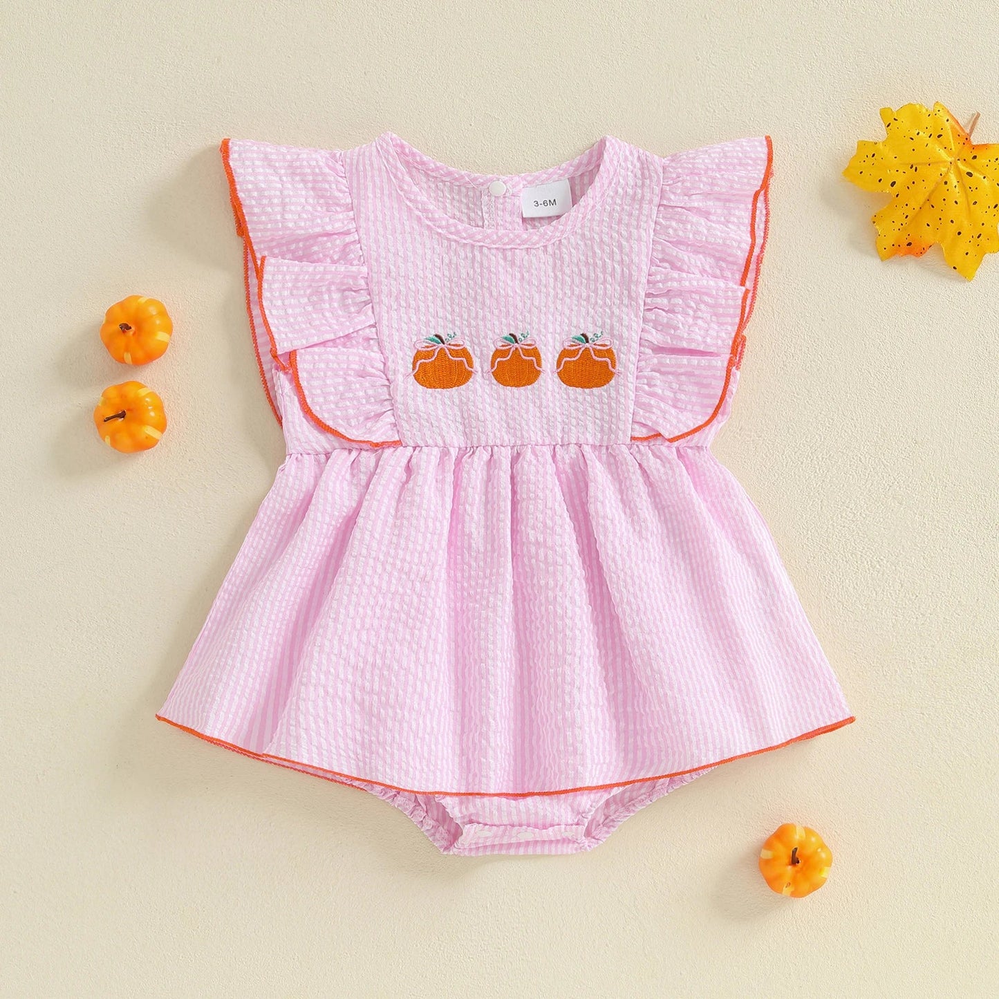 PUMPKIN Striped Ruffle Romper Dress