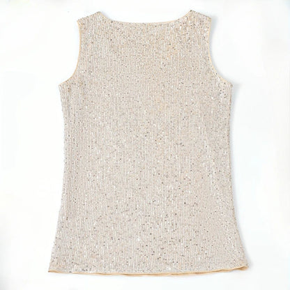 Women‘s Summer Fashion Deep V Neck Sequined Tank Top Stylish Sleeveless Polyester Top Sparkly Club Party Vest Blouses