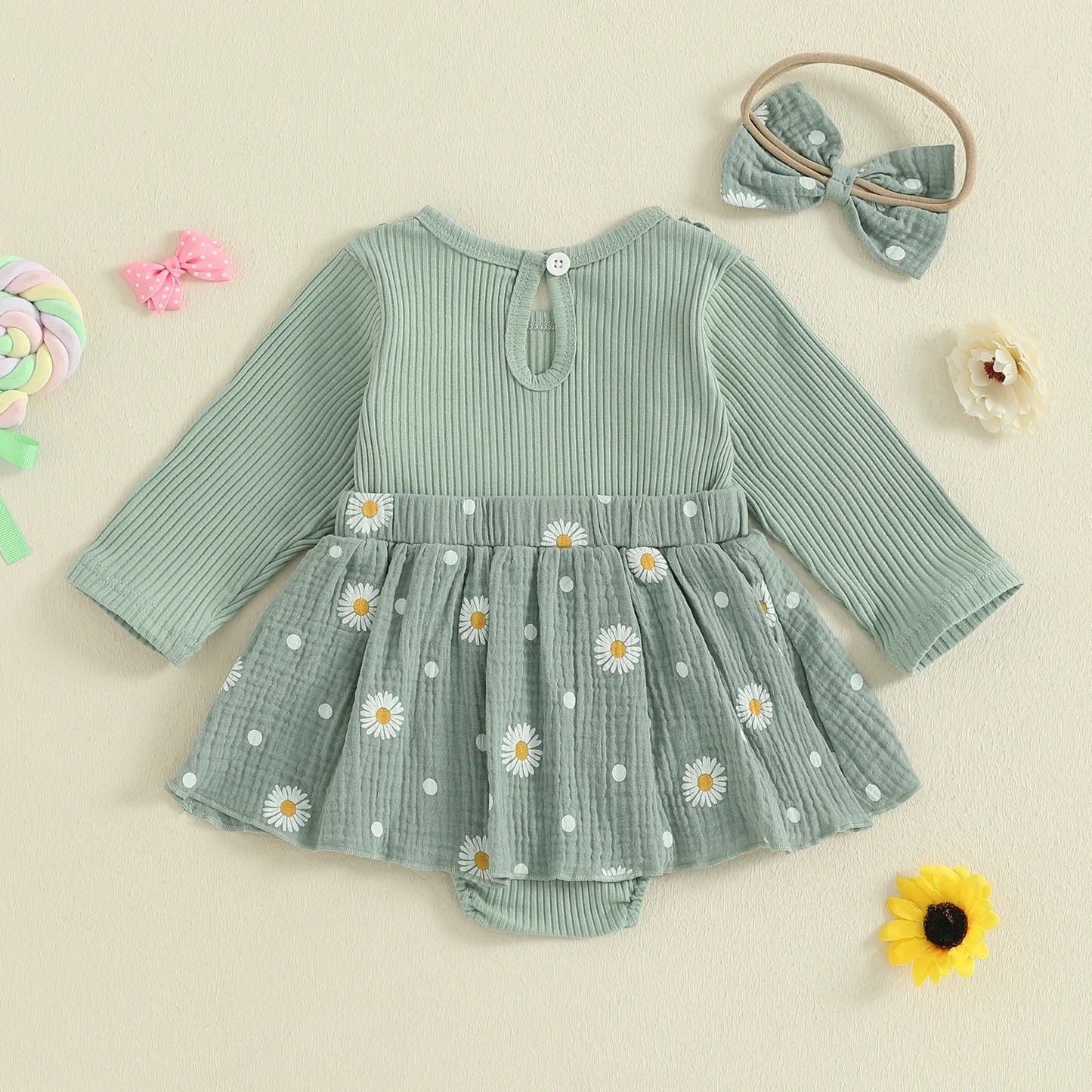 DAISY Crochet Floral Romper Dress