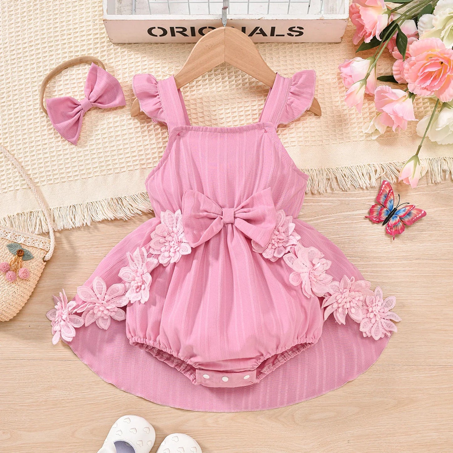 PRETTY IN PINK Floral Overskirt Romper