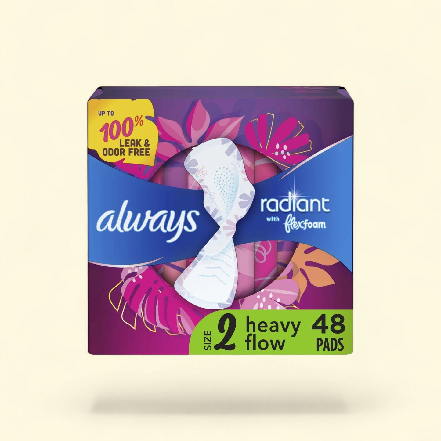 Always Radiant Feminine Pads with Wings, Size 2, 48 CT